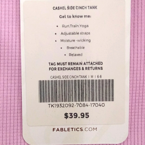 New w /Tags Fabletics Cashel Side Cinch Tank Top Blush Pink Med(6-8) - Picture 5 of 9